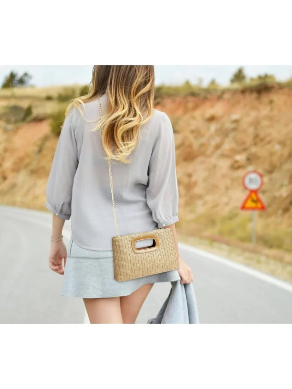 Top Handle Clutch Handbags for Women,Summer Clutch Purse with Handle、Raffia Wove - Picture 7 of 7
